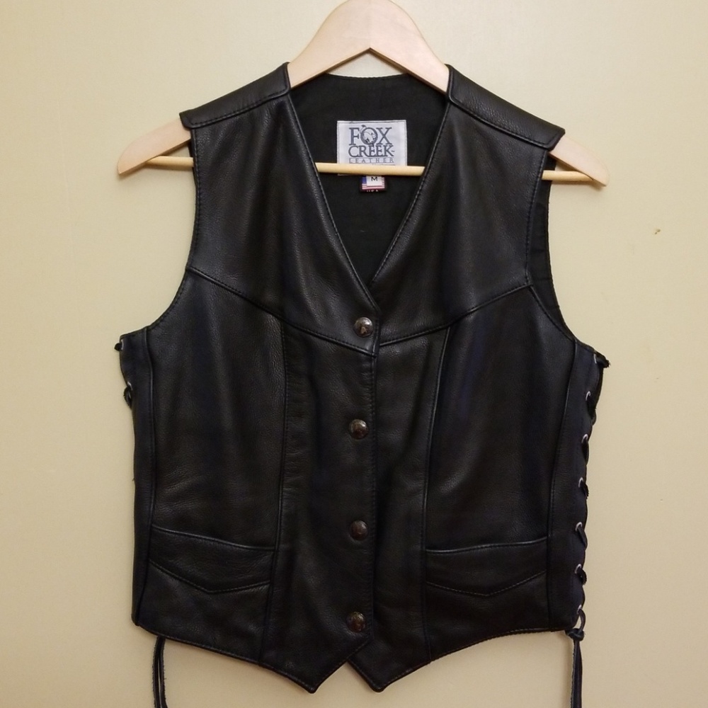 Fox Creek Black Leather Motorcycle Vest